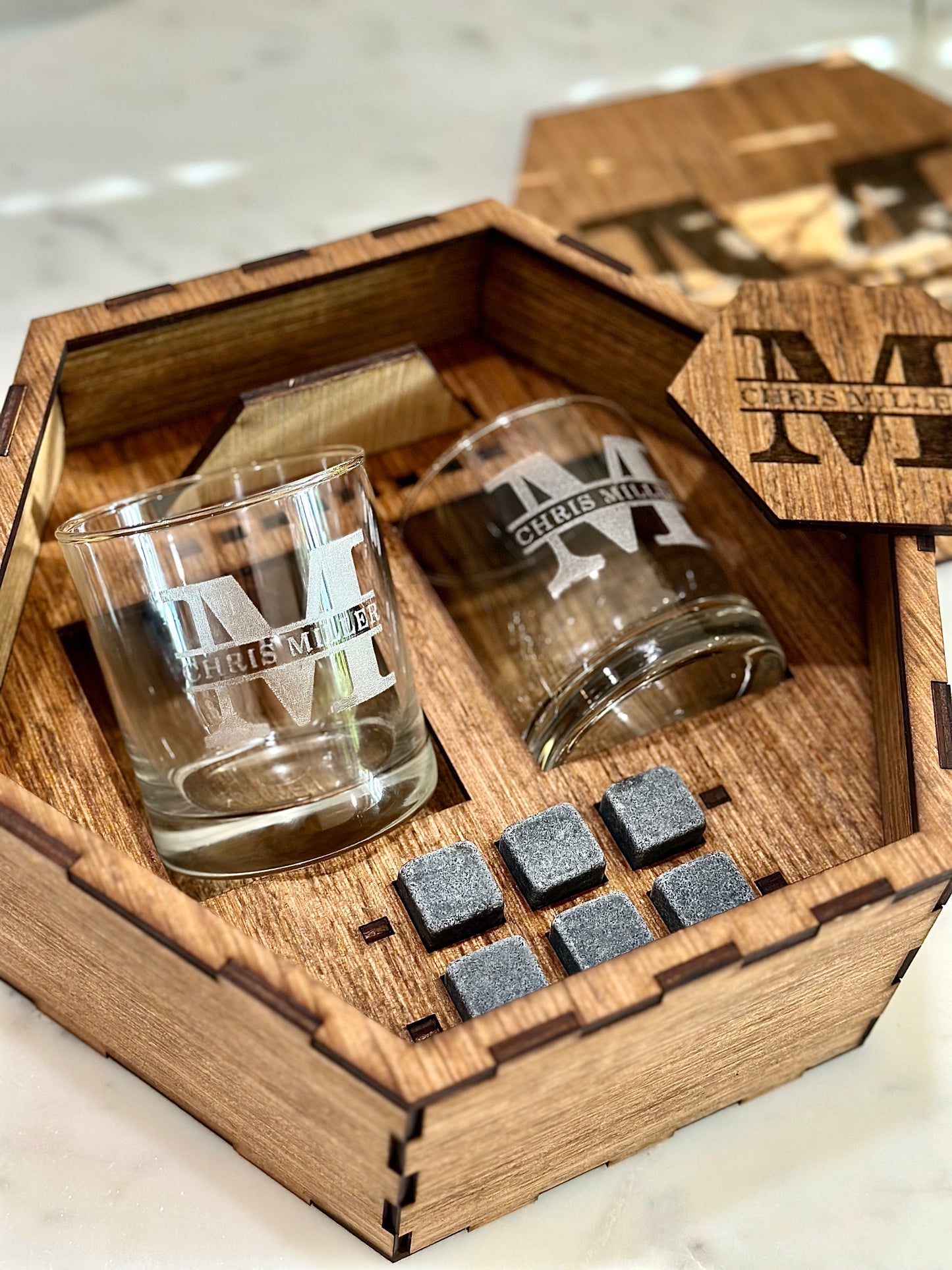 Personalized Groomsmen Gifts - Engraved Whiskey Decanter Set With Wood Box - Gifts For Groomsman Best Man Officiant Usher Gift Ideas