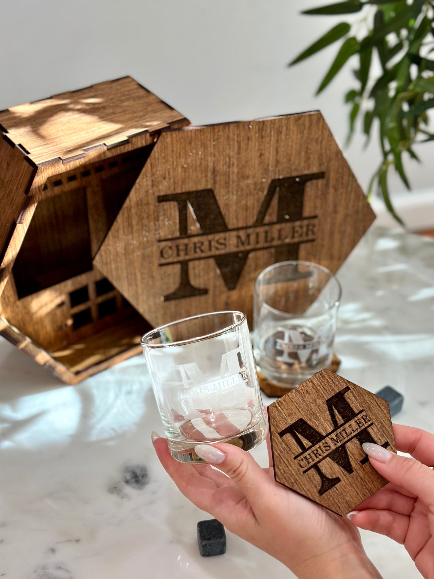 Personalized Groomsmen Gifts - Engraved Whiskey Decanter Set With Wood Box - Gifts For Groomsman Best Man Officiant Usher Gift Ideas