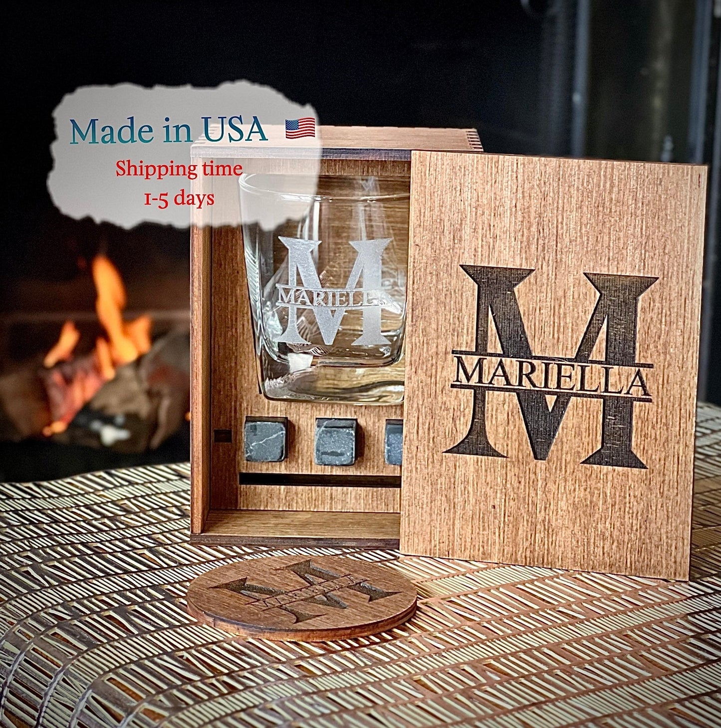 Fathers Day Gift, Gift for Him, Personalized Whiskey Glasses, Custom Whiskey Glass Set, Whiskey Glasses in Wooden Box, Groomsmen Gifts,