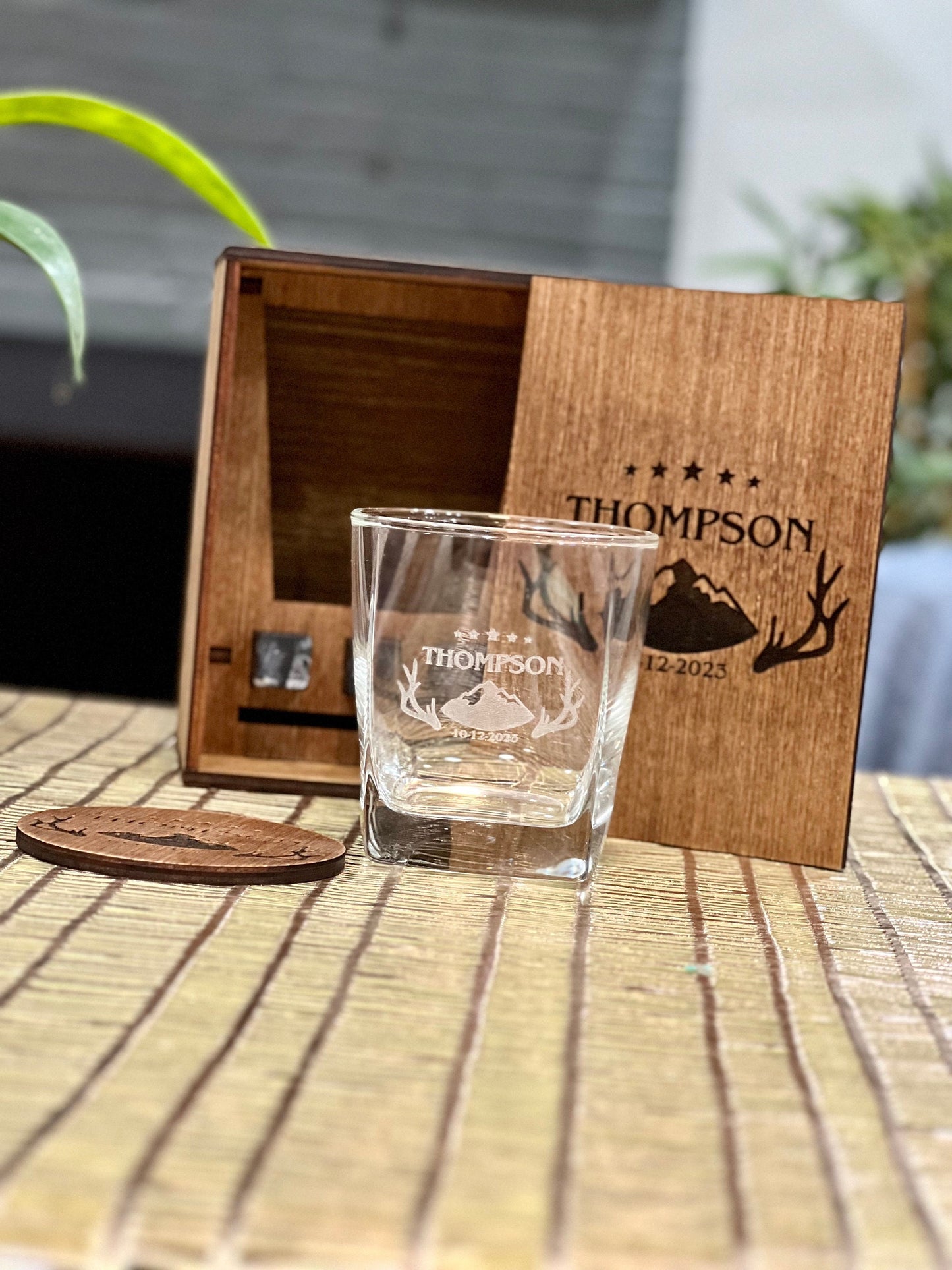 Personalized Wood Box Whiskey Glass Set, Wood Box Set