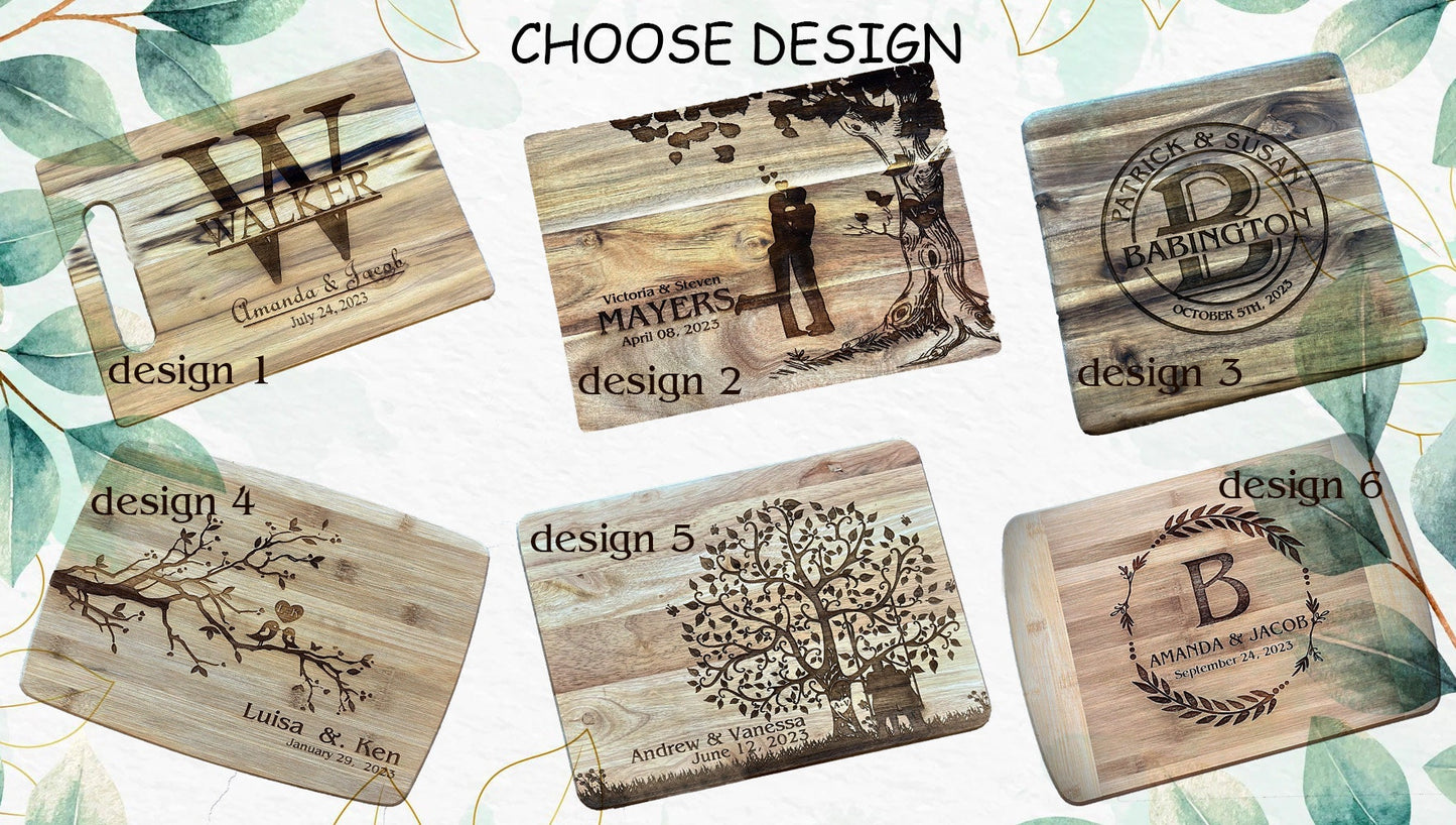 Personalized Cutting Board Wedding Gift, Customize your Bamboo Charcuterie Boards, Unique Bridal Shower Gift. Engraved Engagement Present,